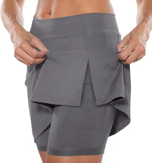Plus Size Skorts for Curvy Women Short Tennis Skirt with Slit Pockets Built in Shorts High Waisted Workout Outfits