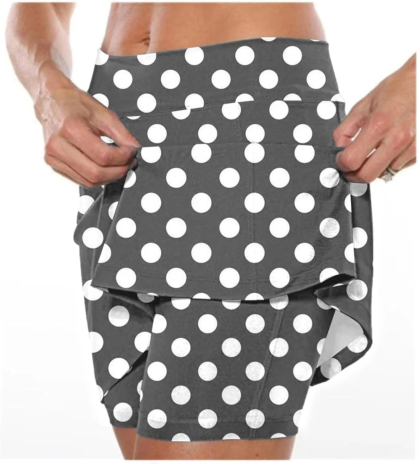 Polka Dots Skorts for Women Plus Size Tummy Control Hight Waisted Tennis Skirts Workout Yoga Shorts with Pockets