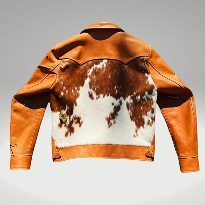 Real Cowhide Jacket Natural Hair-On Leather Finish Pony Skin Coat Animal Print:Cow Print Design Western Style Coat