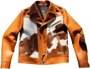 Real Cowhide Jacket Natural Hair-On Leather Finish Pony Skin Coat Animal Print:Cow Print Design Western Style Coat