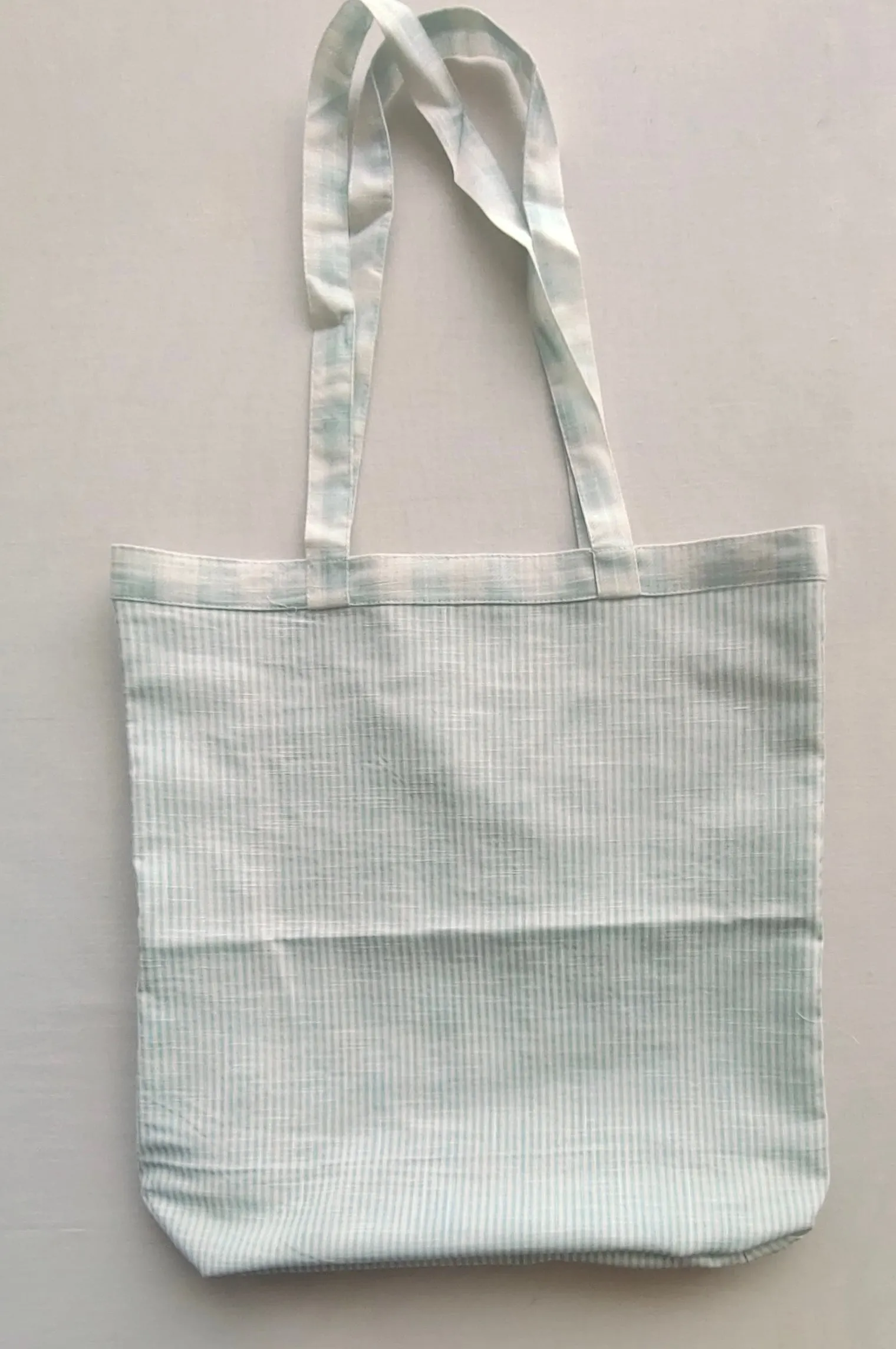 Reversible Blue Checks & stripe Tote Bag with Extra Front Pocket, Easy to Carry, Cotton Fabric.