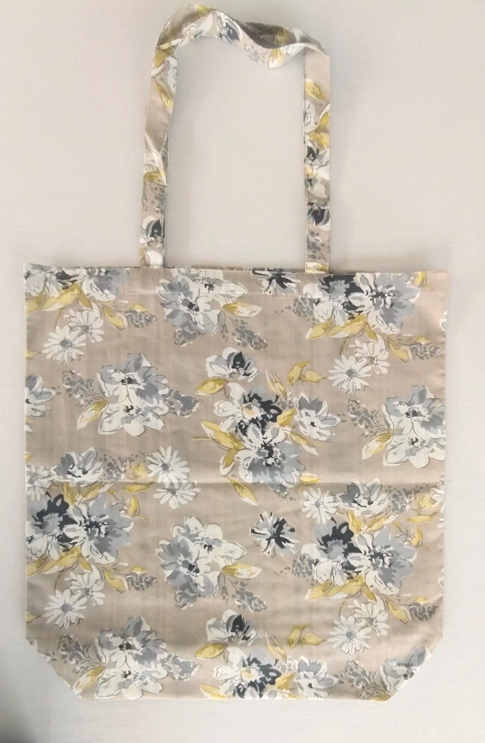 Reversible Brown Floral & stripe Tote Bag with Extra Front Pocket, Easy to Carry, Cotton Fabric