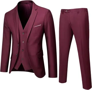 S-6XL Mens 3 Pieces Slim Fit Dress Suits Regular Fit Blazer Jacket & Vest & Pants Formal Sets Big and Tall Wedding Tuxedo