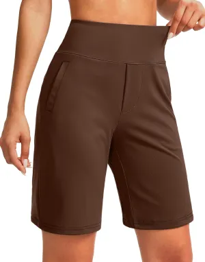 SANTINY Women's 9" High Waisted Bermuda Shorts with 4 Pockets Knee Length Long Shorts for Women Workout Athletic Casual