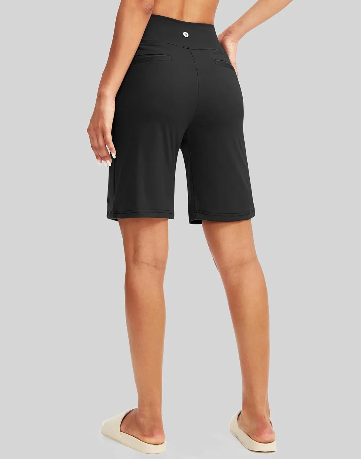 SANTINY Women's 9" High Waisted Bermuda Shorts with 4 Pockets Knee Length Long Shorts for Women Workout Athletic Casual
