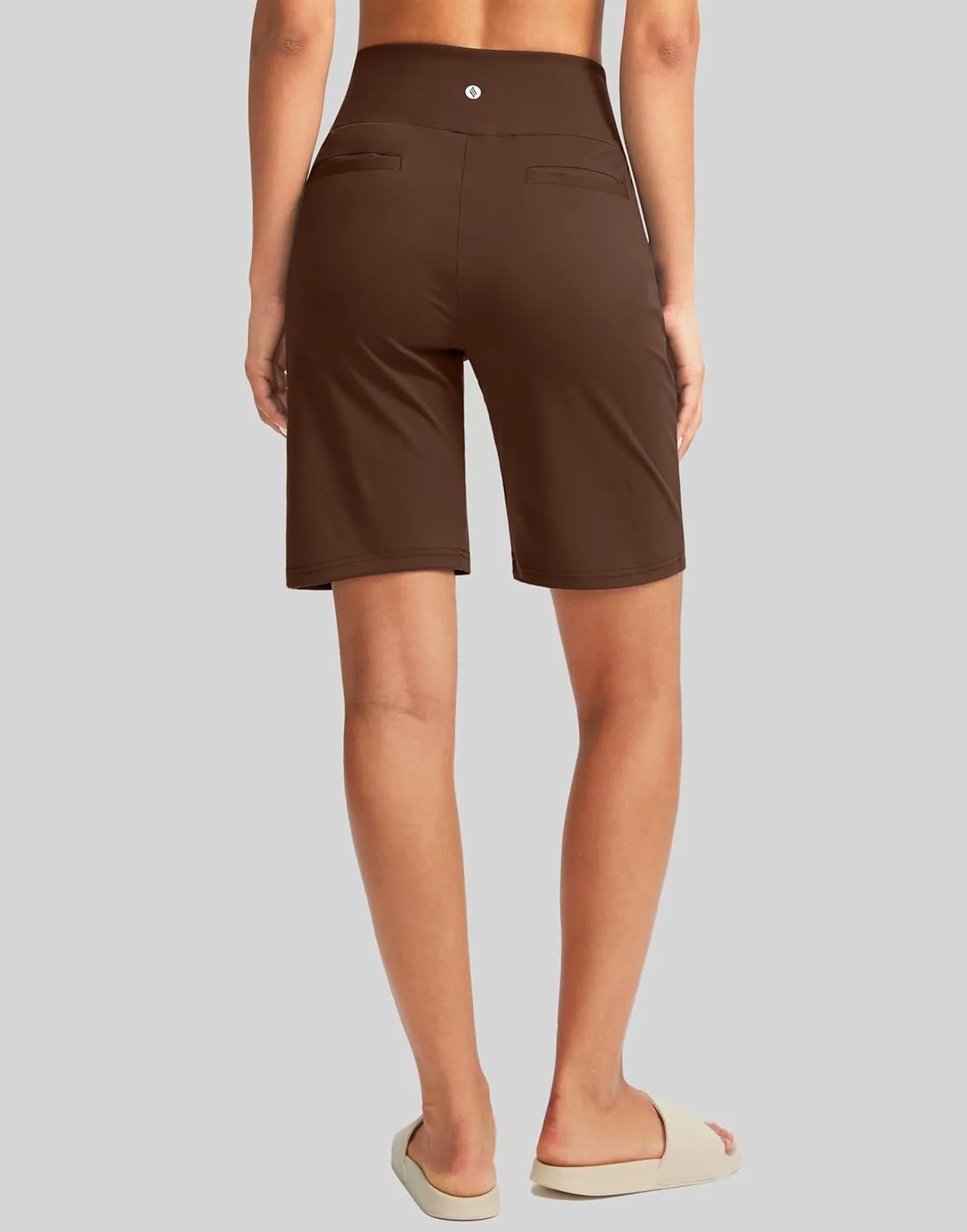 SANTINY Women's 9" High Waisted Bermuda Shorts with 4 Pockets Knee Length Long Shorts for Women Workout Athletic Casual