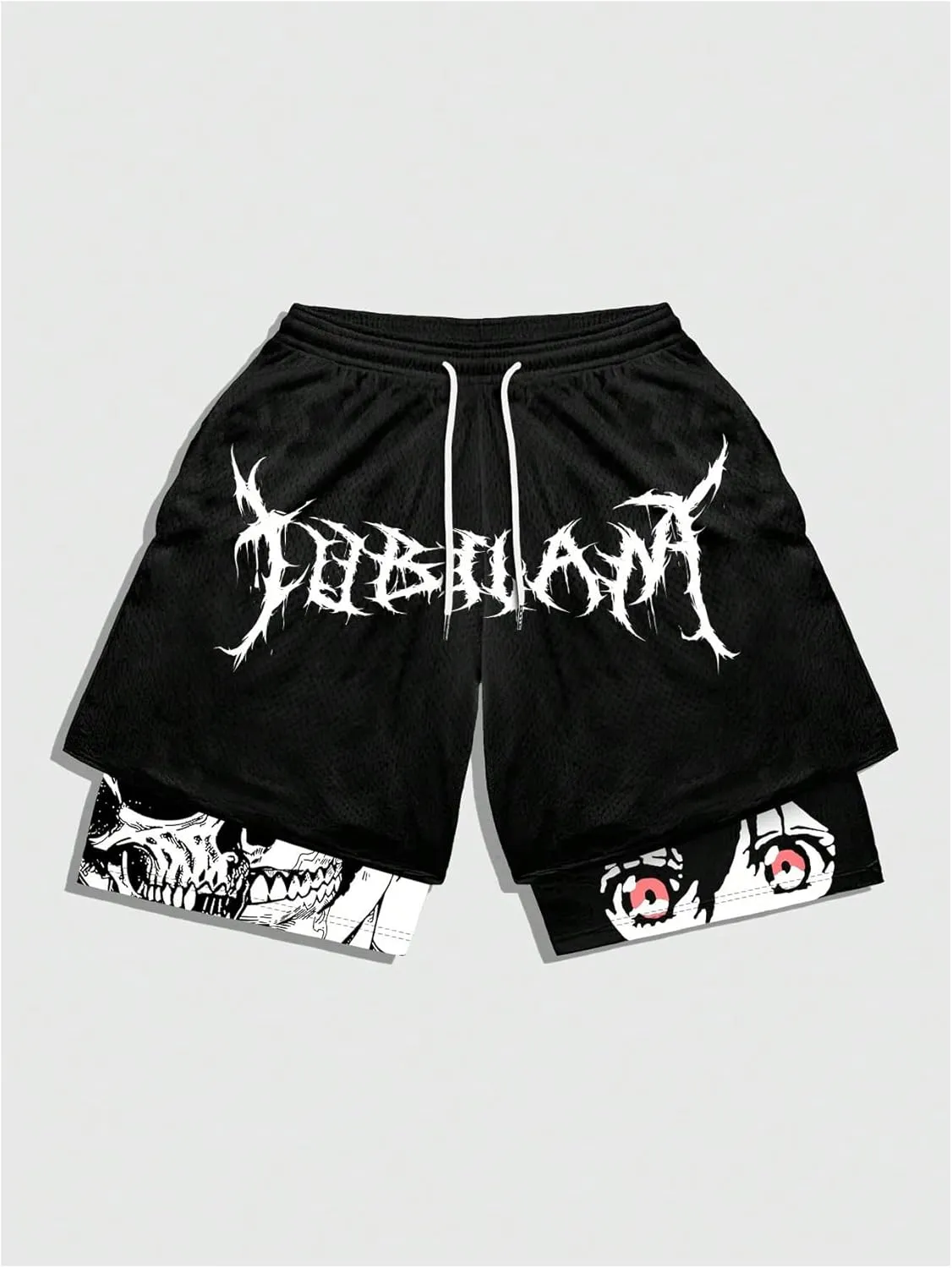 SHENHE Men's Graphic Shorts with Liner Cross Print Drawstring 2 in 1 Goth Gym Track Bottoms