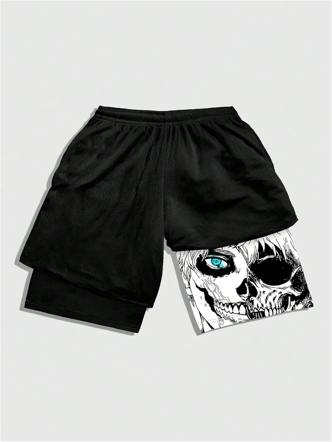 SHENHE Men's Graphic Shorts with Liner Cross Print Drawstring 2 in 1 Goth Gym Track Bottoms