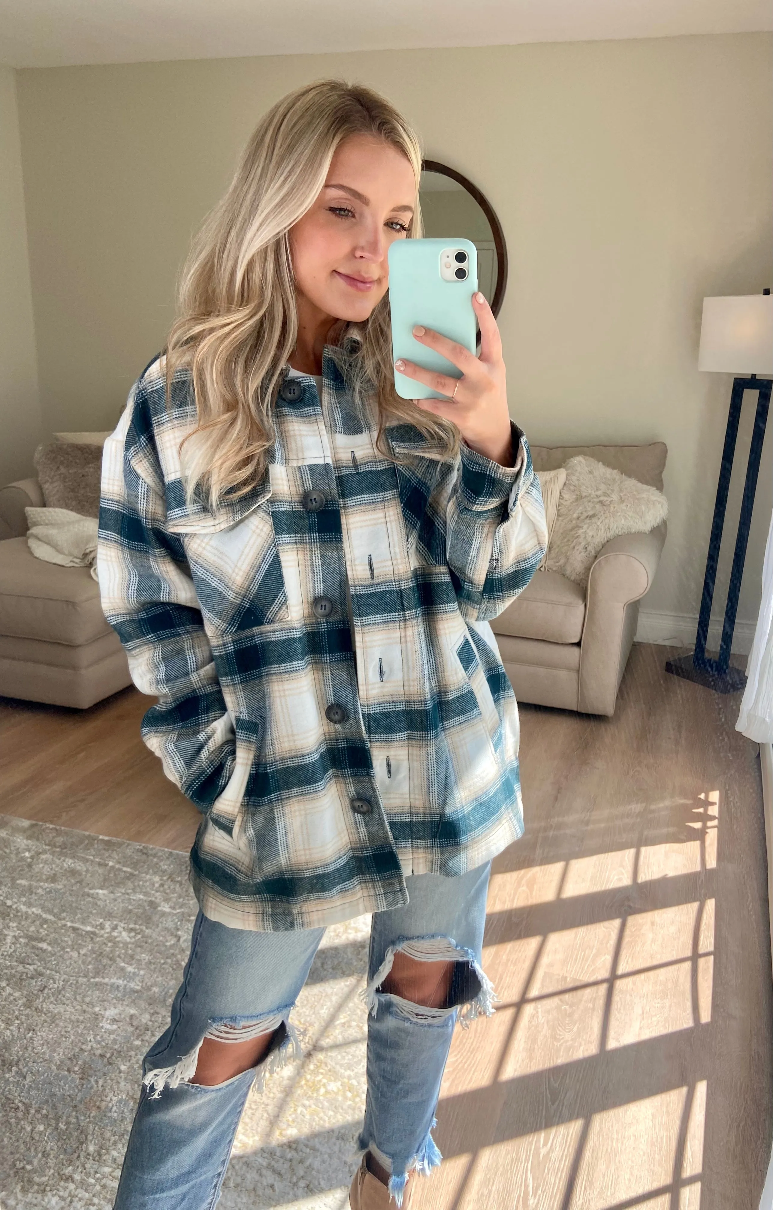 Sherpa Lined Shacket // Teal Blue