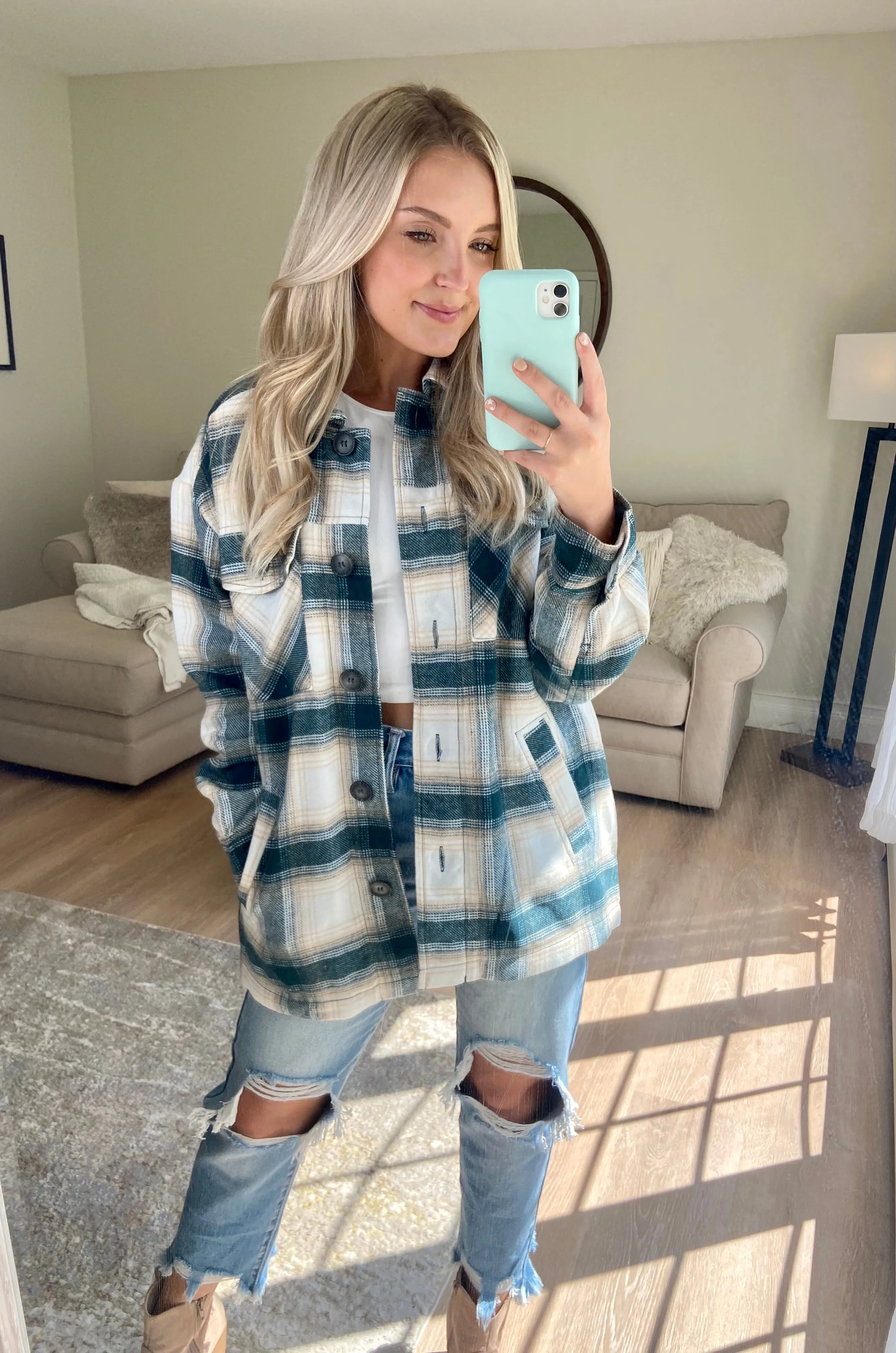 Sherpa Lined Shacket // Teal Blue