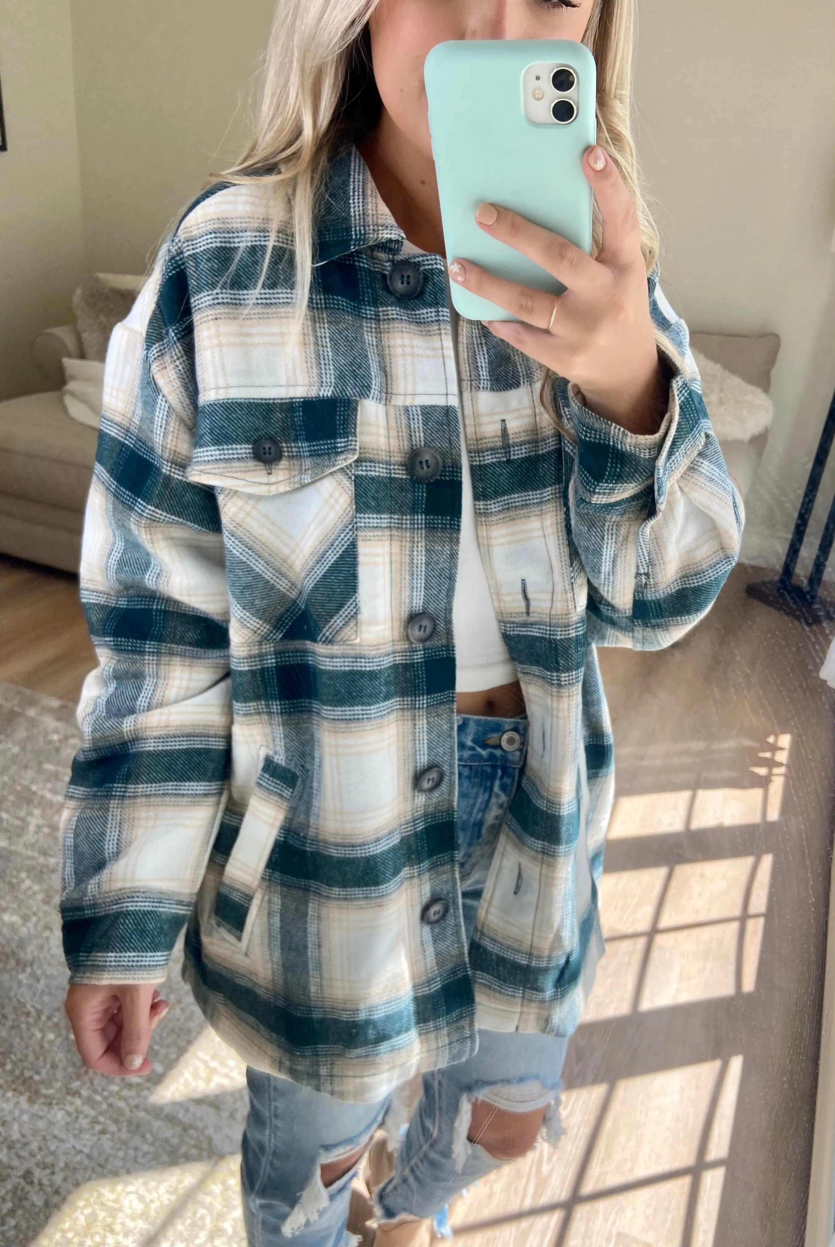 Sherpa Lined Shacket // Teal Blue