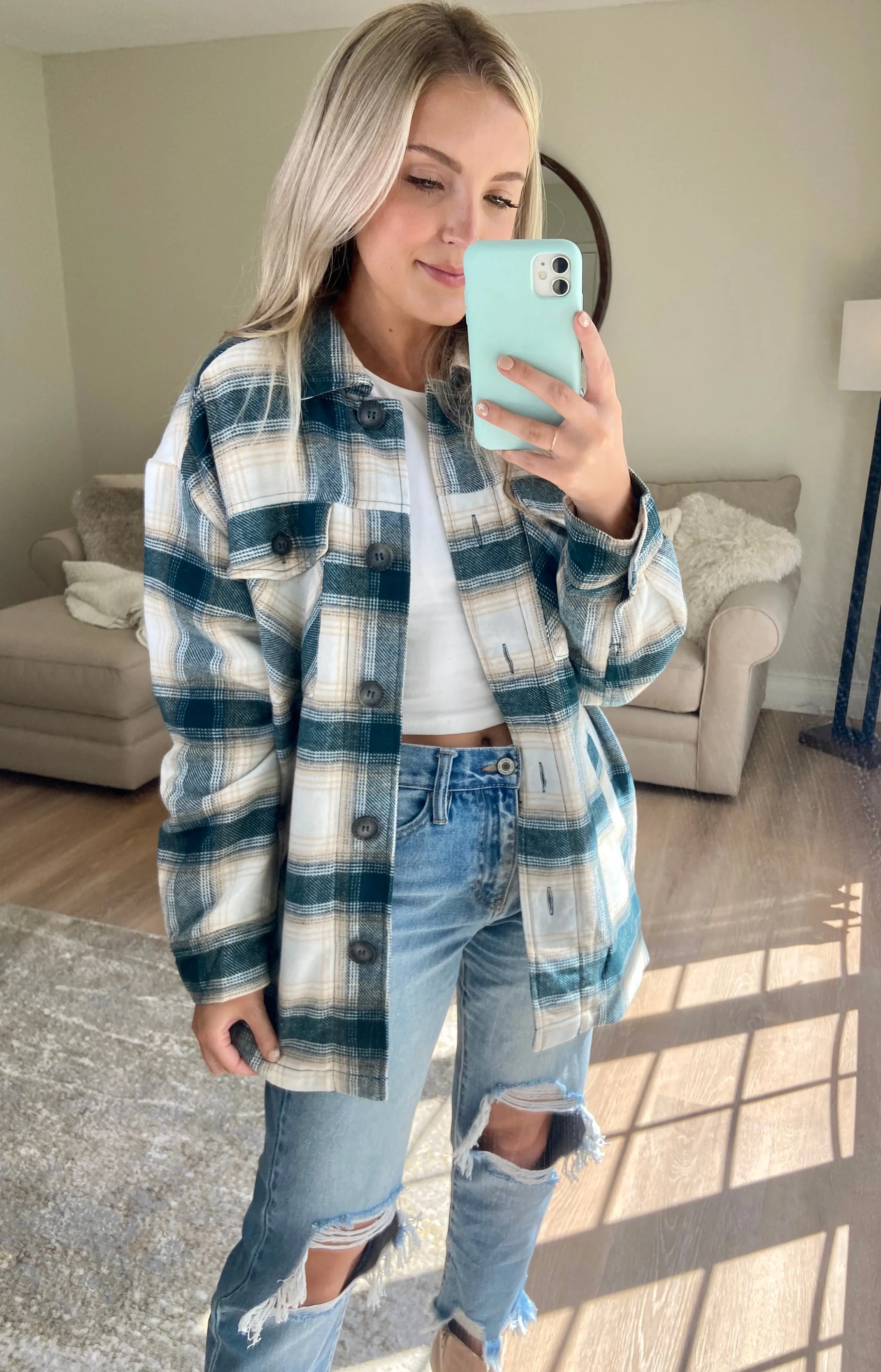 Sherpa Lined Shacket // Teal Blue