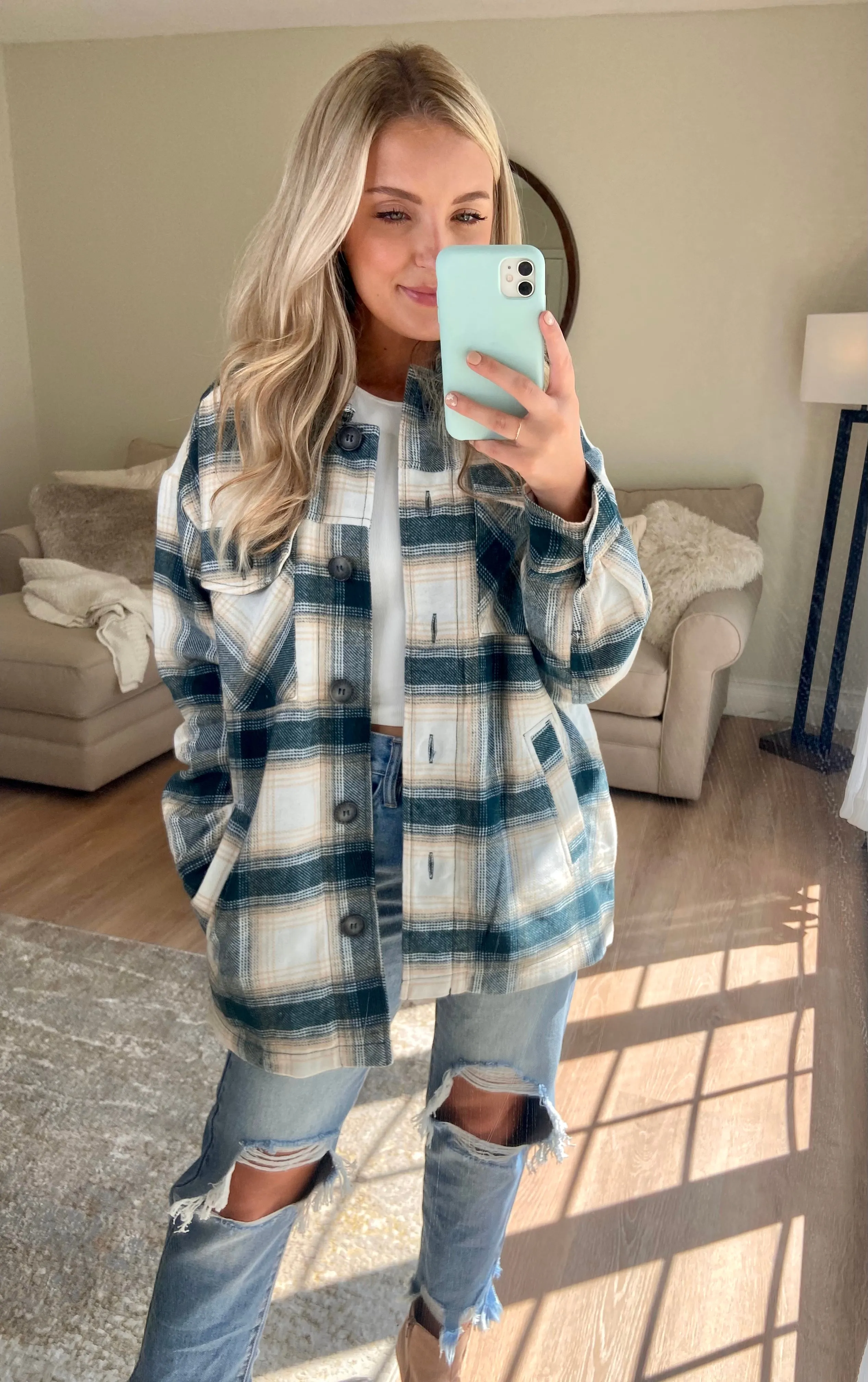 Sherpa Lined Shacket // Teal Blue