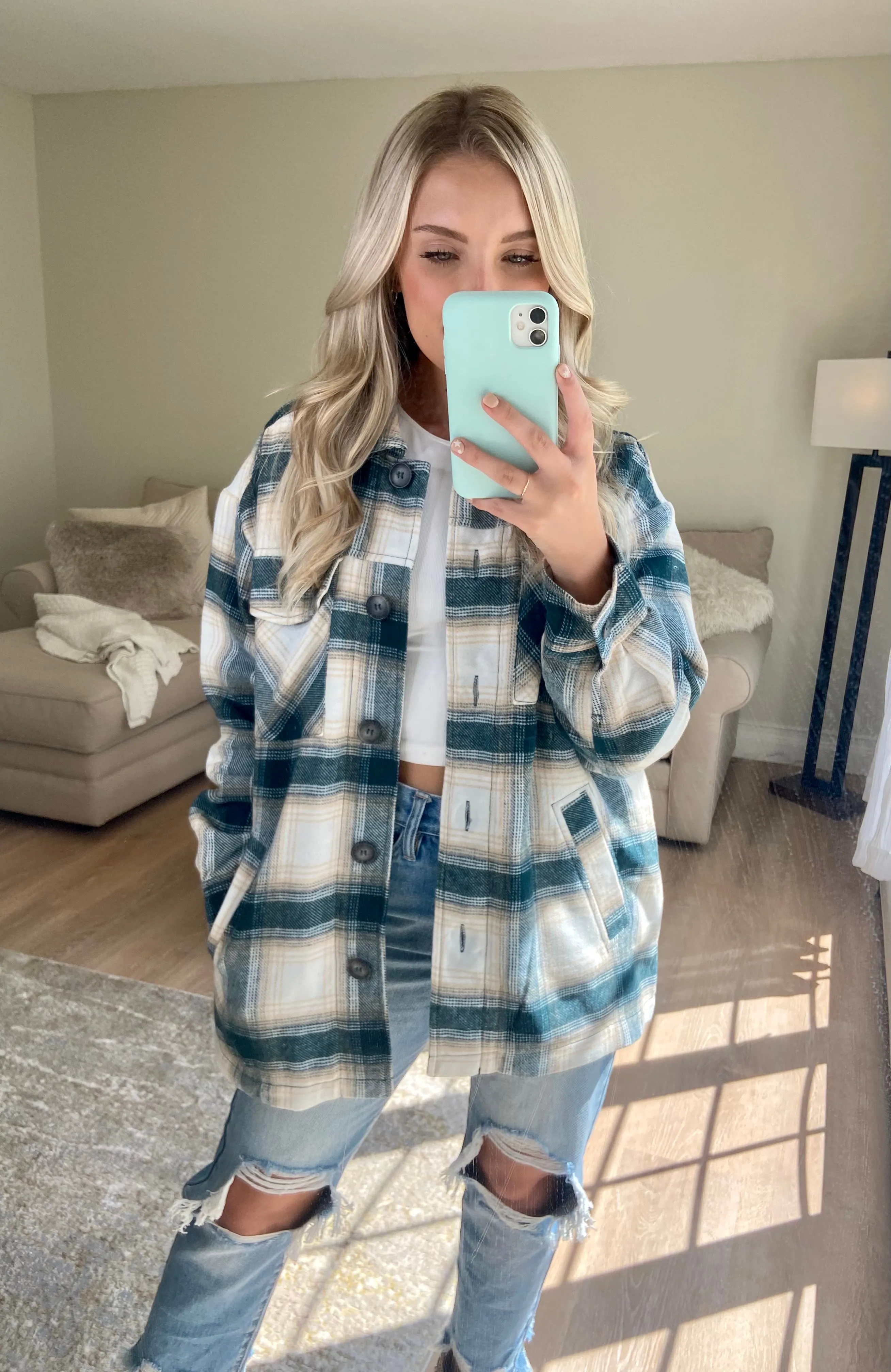 Sherpa Lined Shacket // Teal Blue