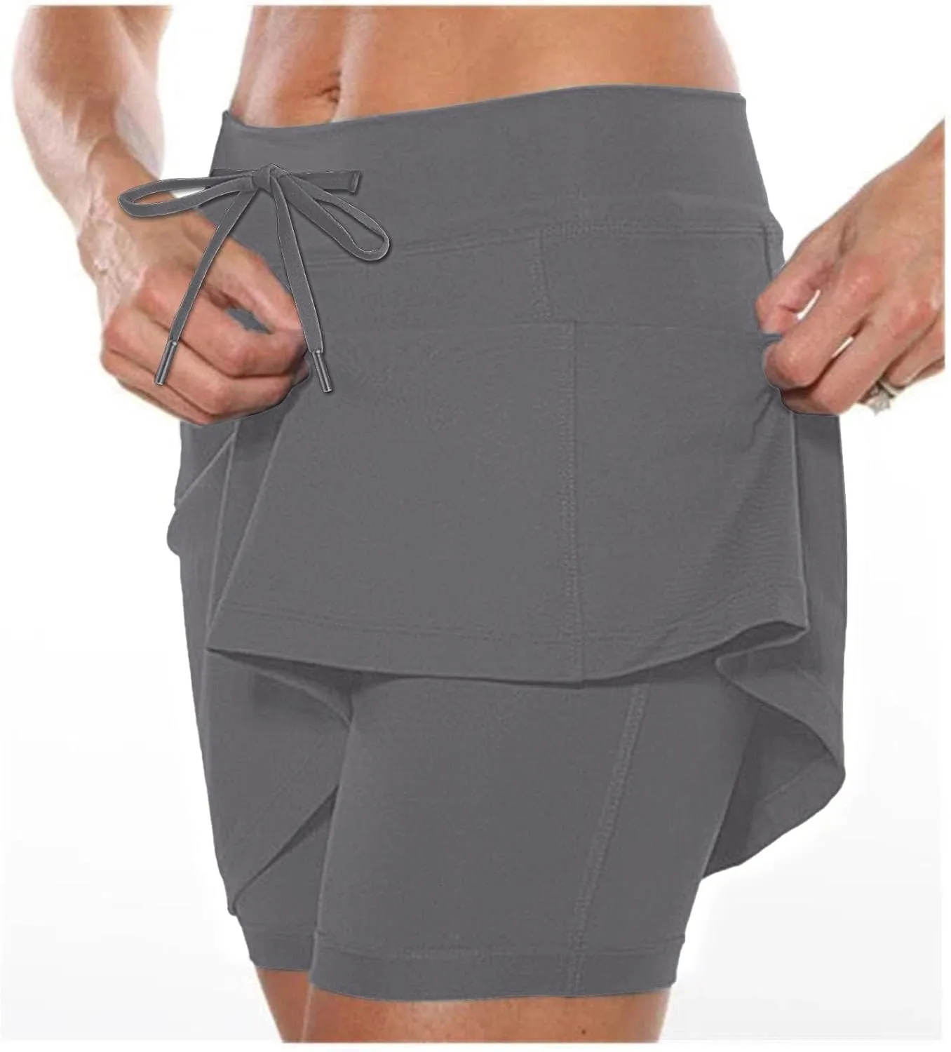 Skort for Women Plus Size Drawstrings High Waisted Athletic Tennis Skirts Tummy Control Yoga Shorts with Pockets