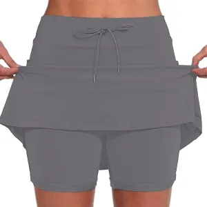 Skort for Women Plus Size Drawstrings High Waisted Athletic Tennis Skirts Tummy Control Yoga Shorts with Pockets