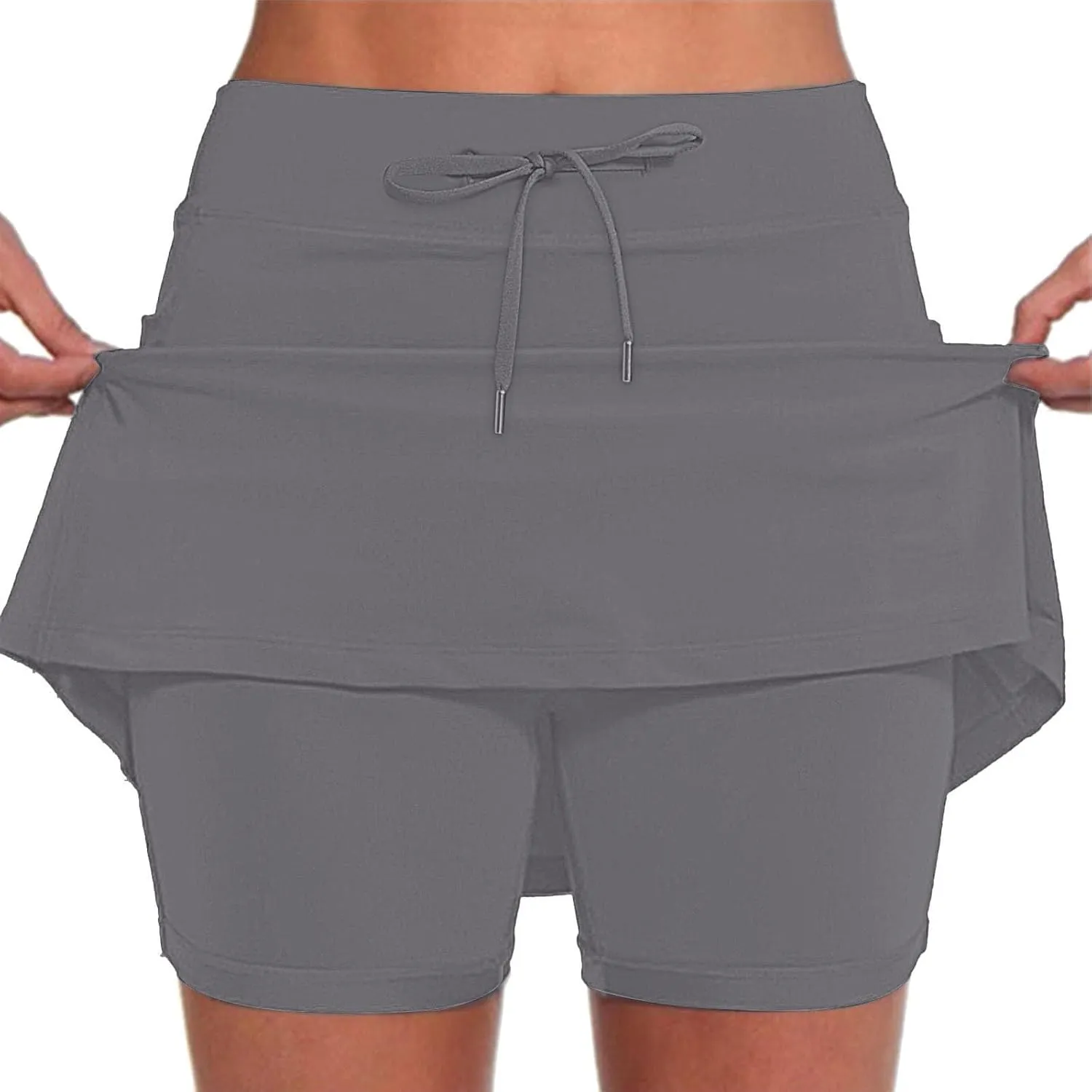 Skort for Women Plus Size Drawstrings High Waisted Athletic Tennis Skirts Tummy Control Yoga Shorts with Pockets