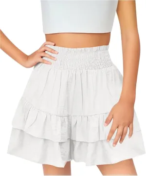 Skorts for Girls High Waisted Smocked Ruffle Mini Skirts Summer Cute Tiered Shorts Trendy School Tennis Golf Skorts