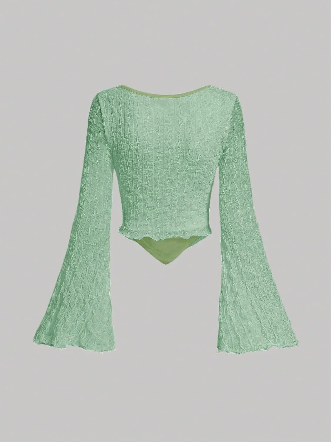 SOLY HUX Women's Long Bell Sleeve Tops Mesh Sweetheart Neck Going Out Crop Top Casual Asymmetrical T Shirts Tees