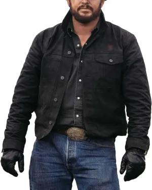 SpazeUp Rip Cowboy Jackets for Men - Black Cotton Jacket - Black Trucker Jacket Men