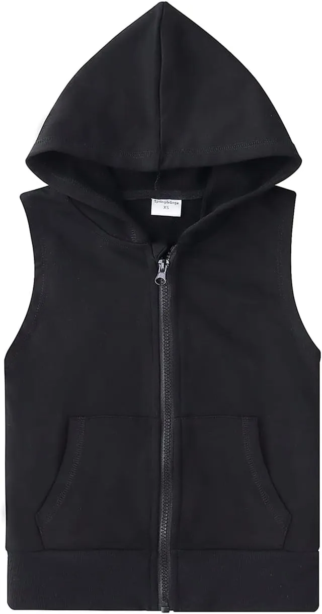Spring&Gege Boys Full Zip Sleeveless Hooded Vest Basic Zipper Tank Tops Sweatshirt with Pockets