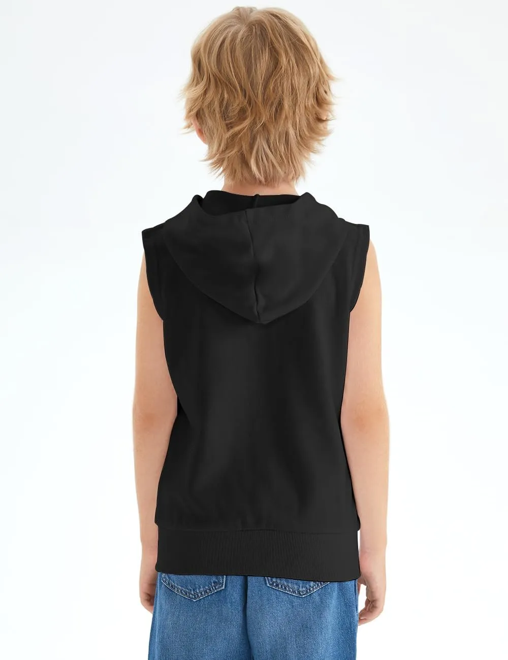 Spring&Gege Boys Full Zip Sleeveless Hooded Vest Basic Zipper Tank Tops Sweatshirt with Pockets