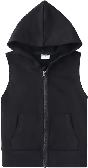 Spring&Gege Boys Full Zip Sleeveless Hooded Vest Basic Zipper Tank Tops Sweatshirt with Pockets