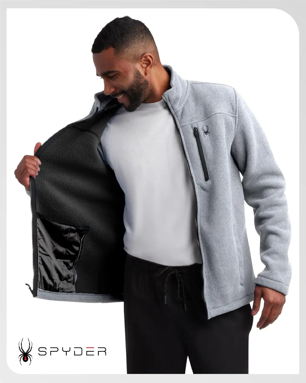 Spyder Mens Fleece Jacket - Soft and Warm Sherpa Bonded Full Zip Up Midweight Outerwear Jackets for Men with UPF30  (S-XXL)