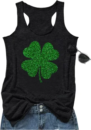 St Patrick's Day Shamrock Tank Tops for Women Lucky Leopard Clover Graphic Racerback T Shirt Paddy's Irish Tops Camisole