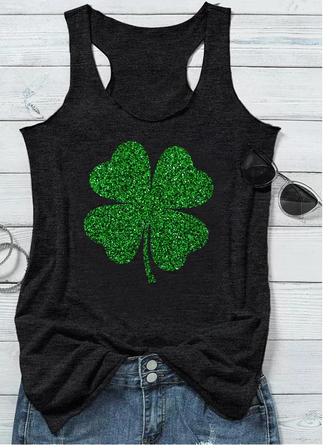 St Patrick's Day Shamrock Tank Tops for Women Lucky Leopard Clover Graphic Racerback T Shirt Paddy's Irish Tops Camisole