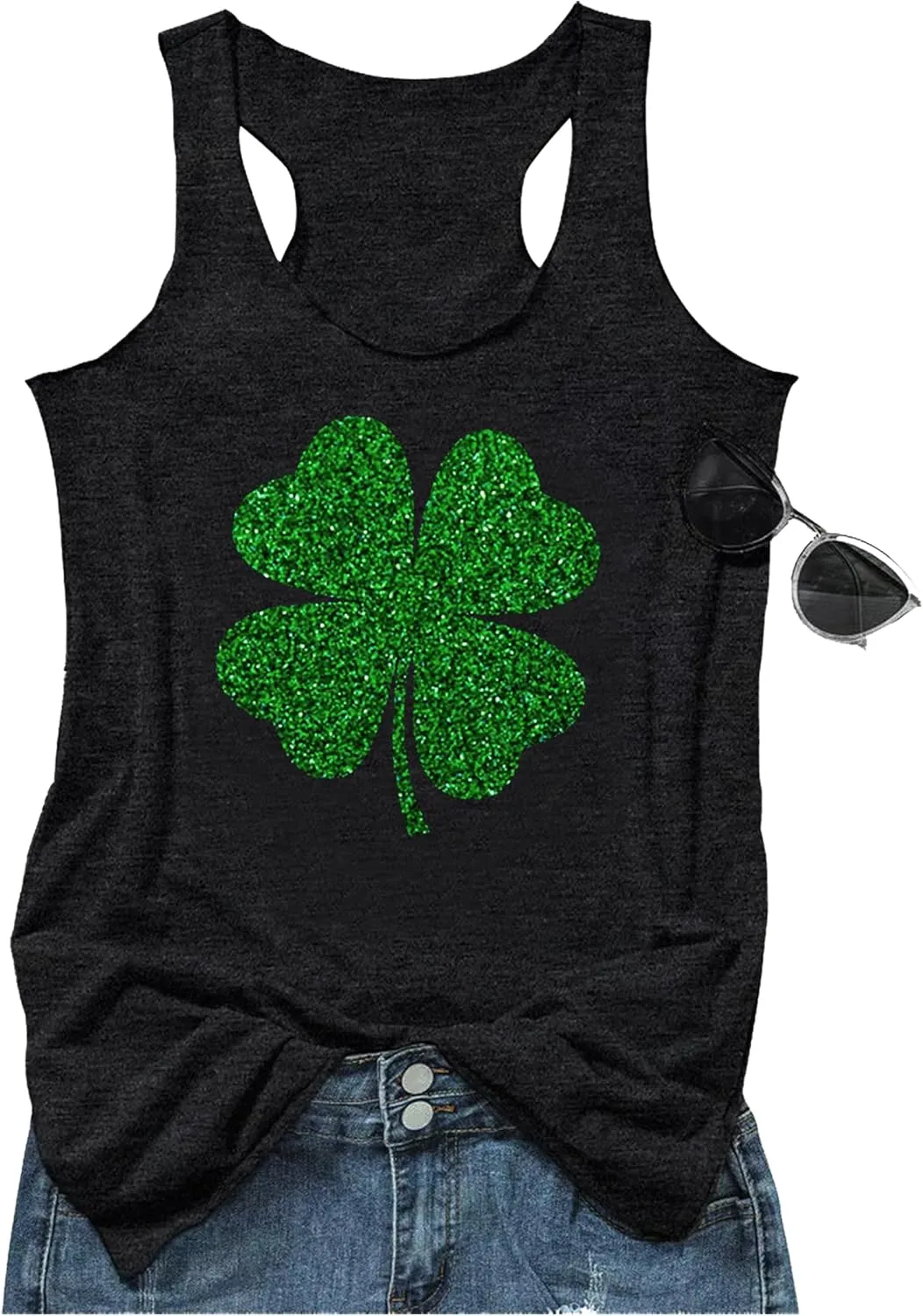 St Patrick's Day Shamrock Tank Tops for Women Lucky Leopard Clover Graphic Racerback T Shirt Paddy's Irish Tops Camisole