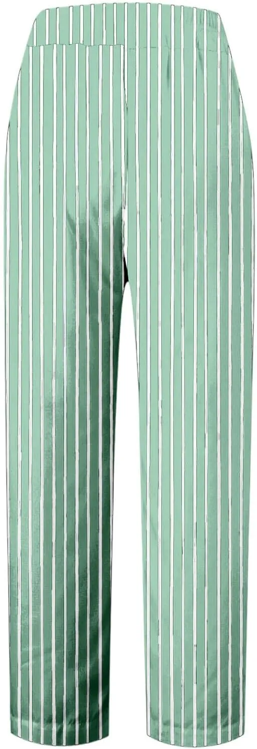 Striped Pants for Women Linen Striped Crop Casual Pants Summer Baggy Elastic High Waist Straight Leg Comfy Trousers