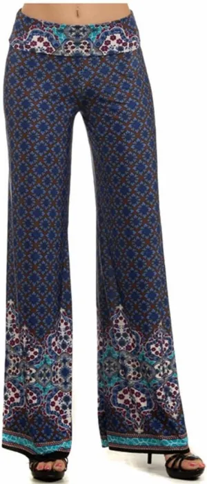 SugarRock Women Paisley Palazzo Pants Fold-Over Waist Wide Leg & Laundry Washing Bag