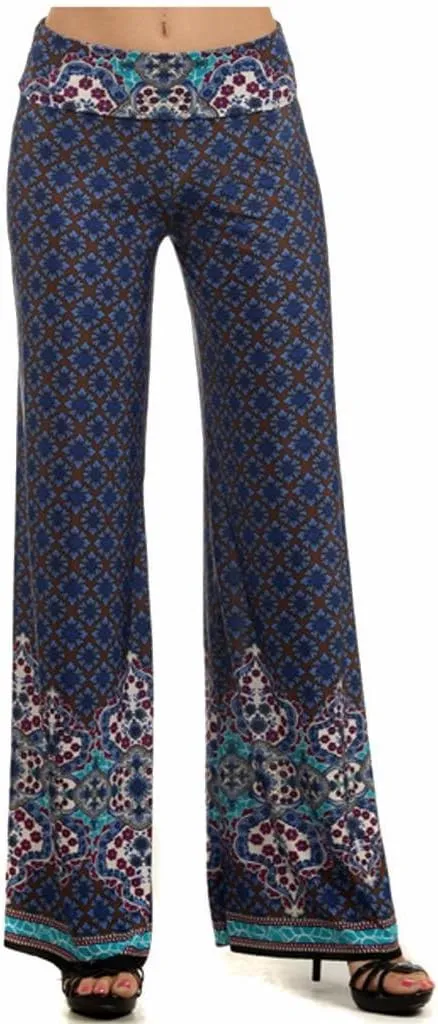 SugarRock Women Paisley Palazzo Pants Fold-Over Waist Wide Leg & Laundry Washing Bag