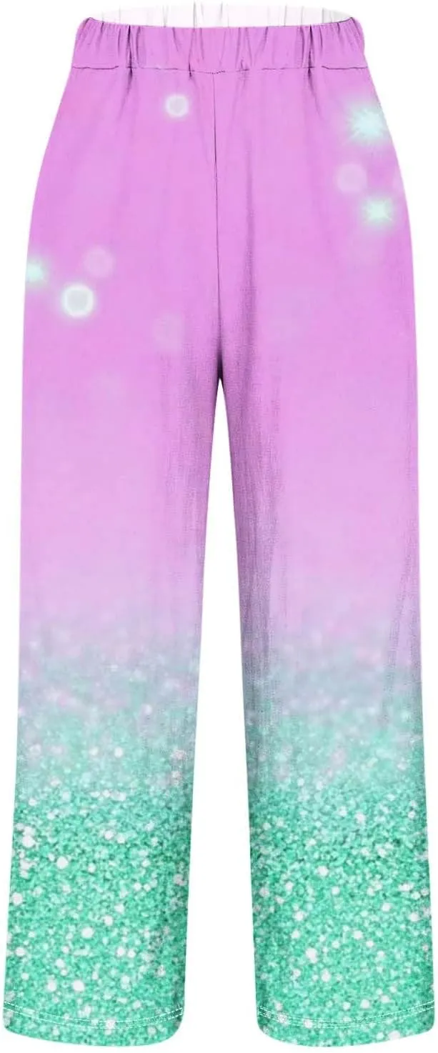 Summer Boho Cotton Linen Pant for Women, Lightweight Elastic Waist Baggy Casual Trousers with Pockets
