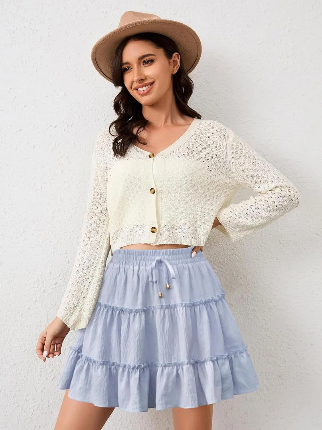 Summer Flowy Shorts for Women Casual Boho Skorts Floral Ruffled Tiered High Waist Mini Skirts 2025 Tennis Golf