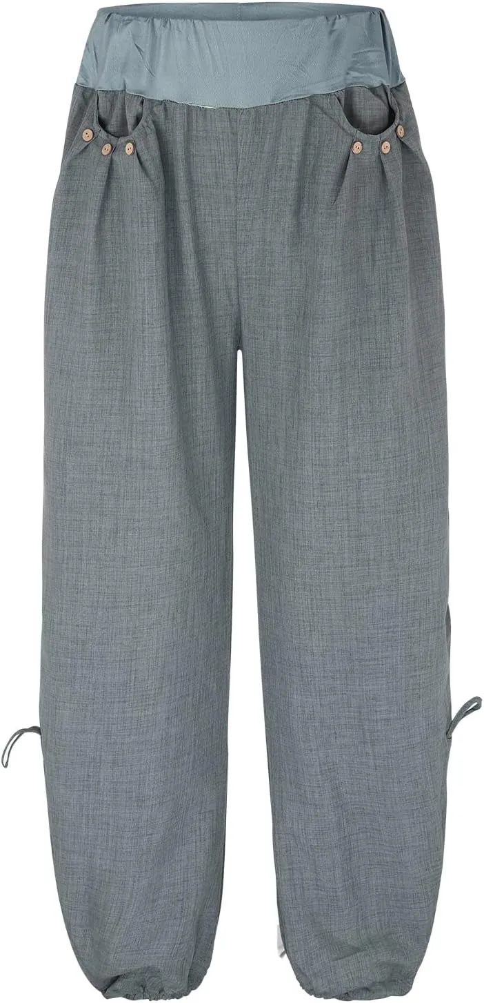 Summer Pants for Girls Plus Size Casual Waisted Baggy Pants with Pockets Solid Sweatpants Cotton Pants for Women