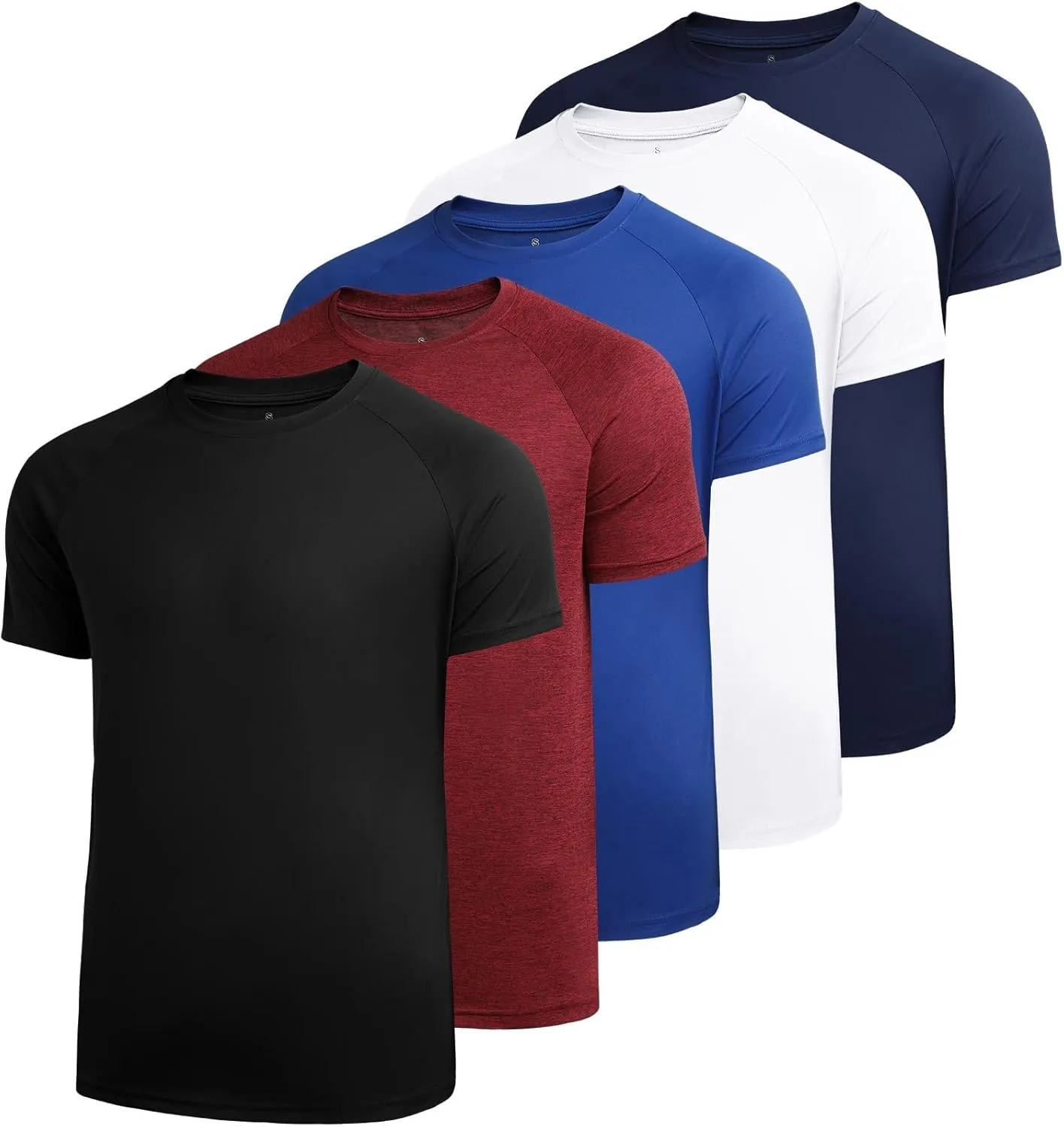 Sumolux 5 Pack Mens Active Crew Neck T Shirts Quick Dry Athletic Running Gym Workout Short Sleeve Tee Tops Bulk