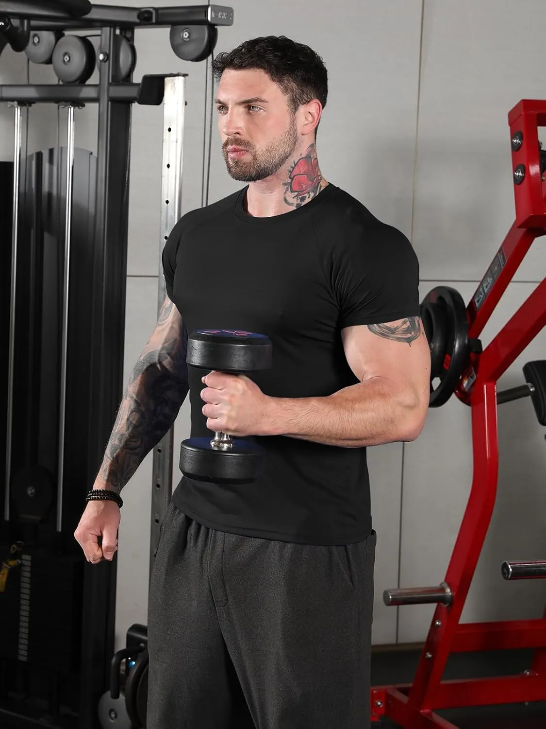 Sumolux 5 Pack Mens Active Crew Neck T Shirts Quick Dry Athletic Running Gym Workout Short Sleeve Tee Tops Bulk
