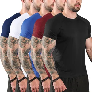 Sumolux 5 Pack Mens Active Crew Neck T Shirts Quick Dry Athletic Running Gym Workout Short Sleeve Tee Tops Bulk