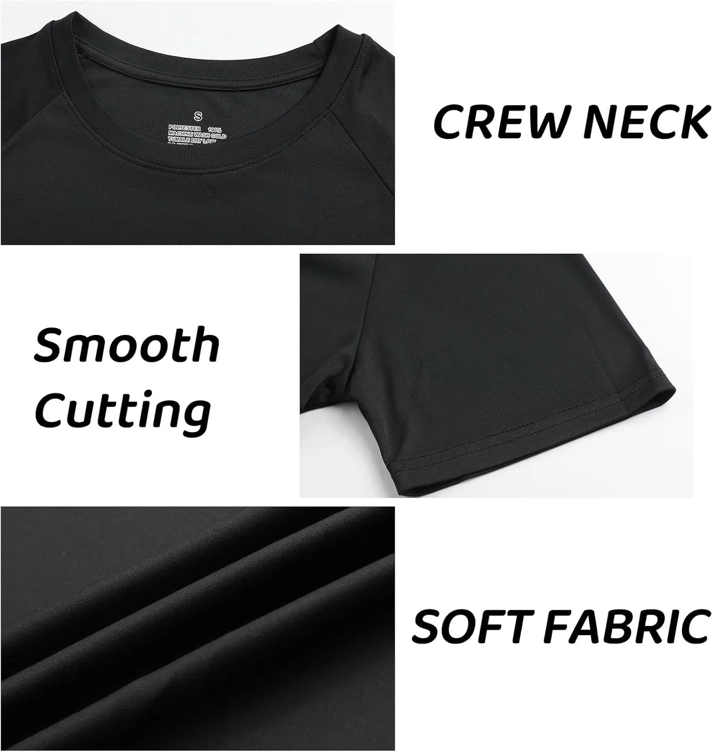 Sumolux 5 Pack Mens Active Crew Neck T Shirts Quick Dry Athletic Running Gym Workout Short Sleeve Tee Tops Bulk
