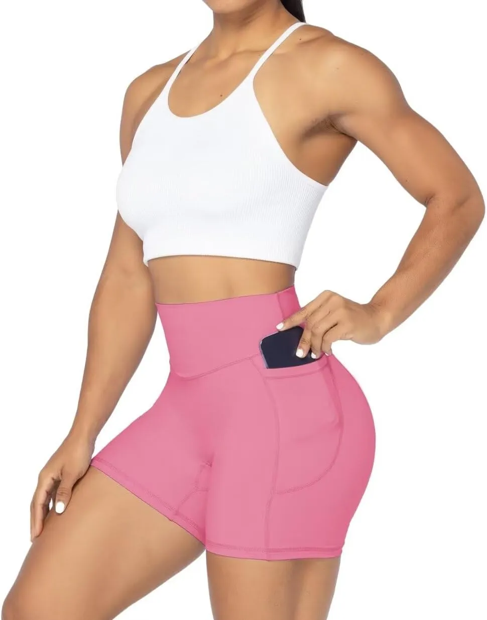Sunzel No Front Seam Biker Shorts for Women with Pockets, Yoga Workout Gym Bike Shorts with Tummy Control