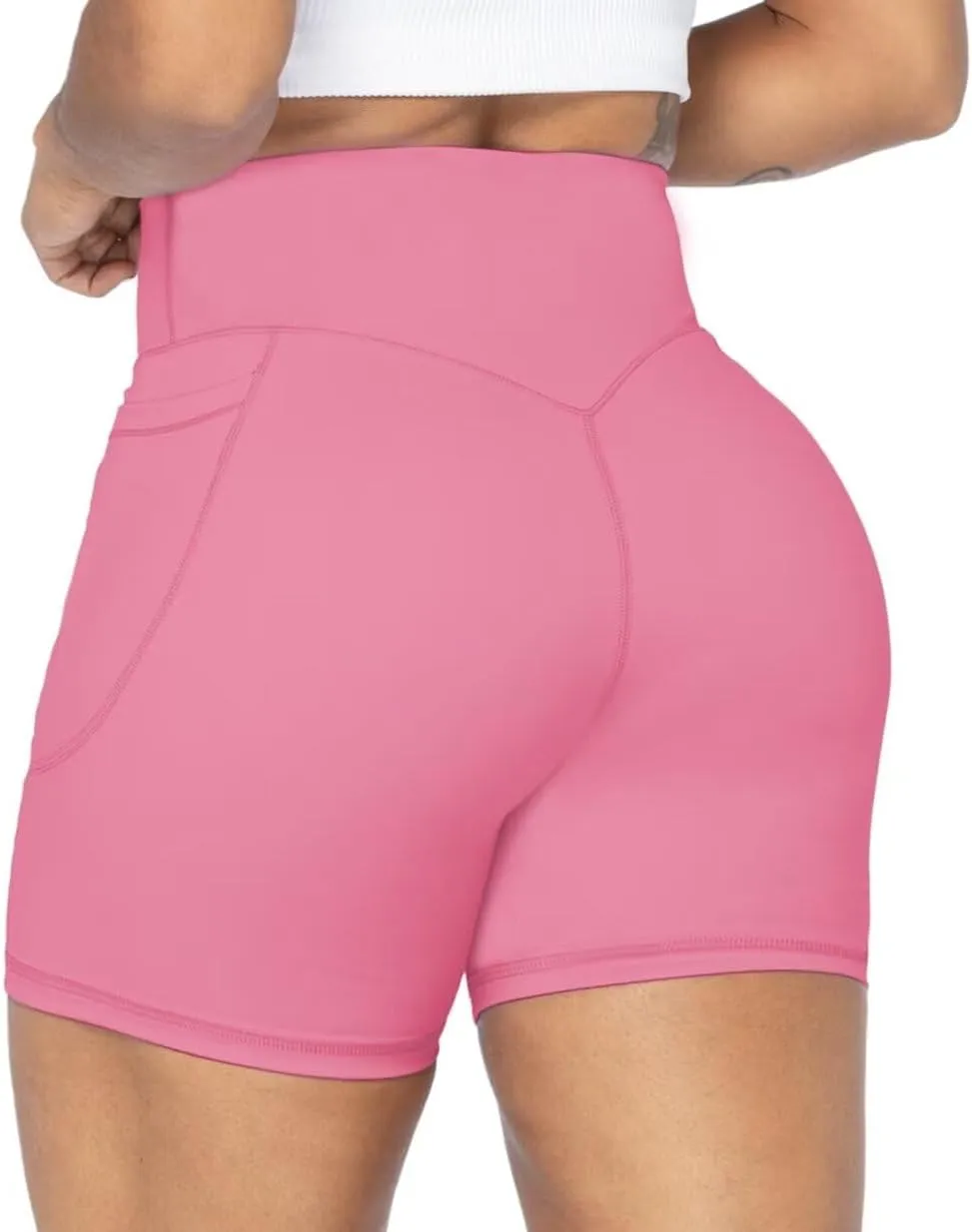 Sunzel No Front Seam Biker Shorts for Women with Pockets, Yoga Workout Gym Bike Shorts with Tummy Control