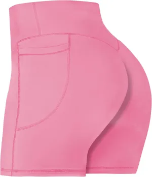 Sunzel No Front Seam Biker Shorts for Women with Pockets, Yoga Workout Gym Bike Shorts with Tummy Control