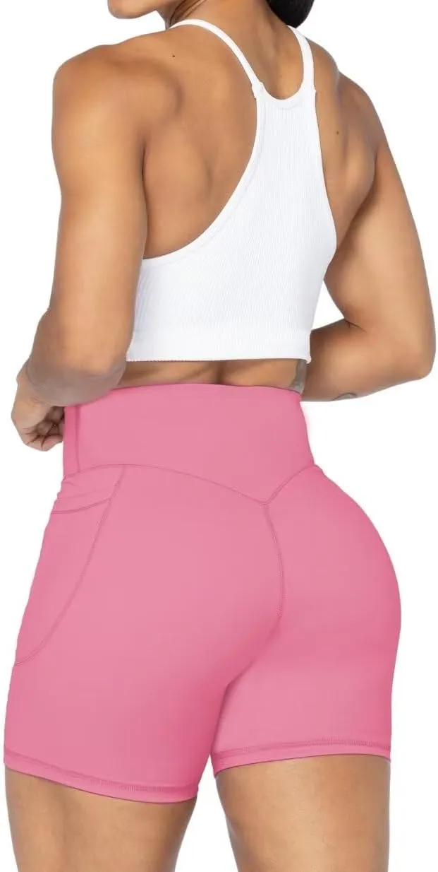 Sunzel No Front Seam Biker Shorts for Women with Pockets, Yoga Workout Gym Bike Shorts with Tummy Control