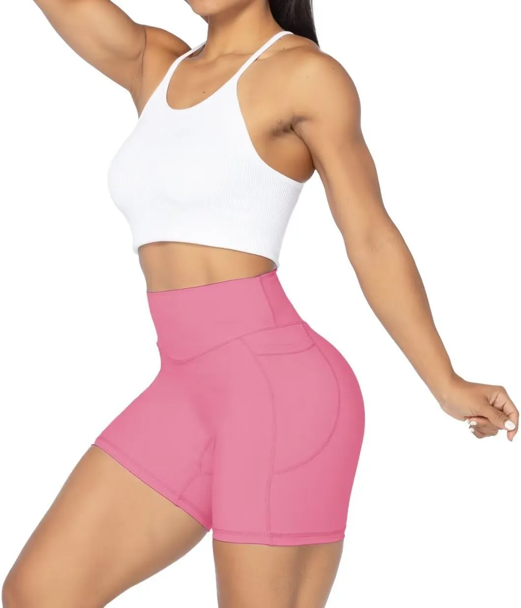Sunzel No Front Seam Biker Shorts for Women with Pockets, Yoga Workout Gym Bike Shorts with Tummy Control