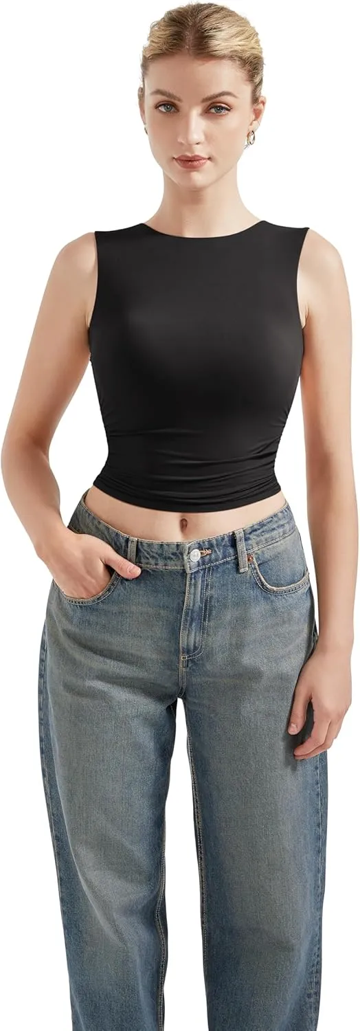 SUUKSESS Women Sexy Backless Tank Top Going Out Double Lined Y2k Basic Crop Tops