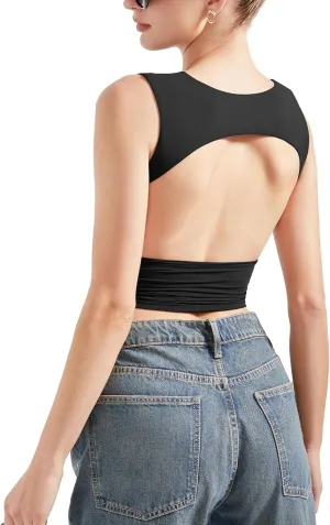 SUUKSESS Women Sexy Backless Tank Top Going Out Double Lined Y2k Basic Crop Tops