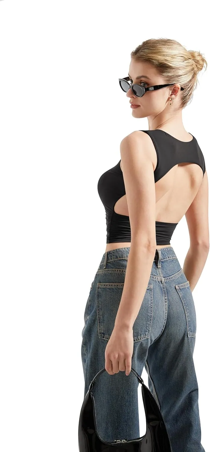 SUUKSESS Women Sexy Backless Tank Top Going Out Double Lined Y2k Basic Crop Tops