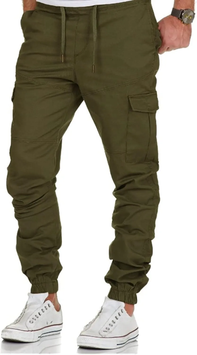 SUWBMHWE Mens Cargo Pants Muti-Pockets Jogger Work Chino Slim Fit Casual Pants Hiking Work Sweatpants